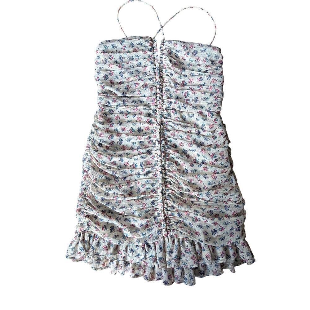 Koko + Mason Dress Womens Small Floral Ruched Mini Y2K Coquette Ruffle Sundress